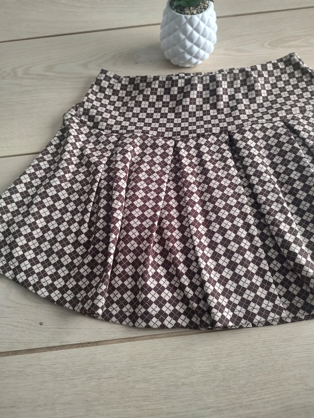Skirt casual women mini Pleated Geometric Polyester And Spandex Elastic Waist.